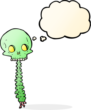 Bir insan tarafından çizilmiş düşünce baloncuklu ürkütücü karikatür.