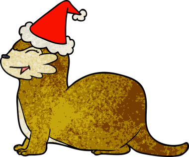 Gülen su samuru eli, bir insan tarafından çizilmiş Noel Baba şapkası çizilmiş.