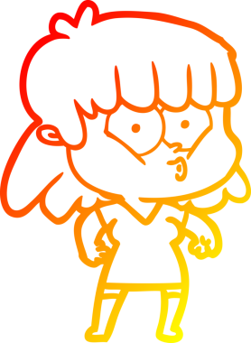 Bir insan tarafından çizilmiş, çizgi film karakteri ıslık çalan bir kız çizimi