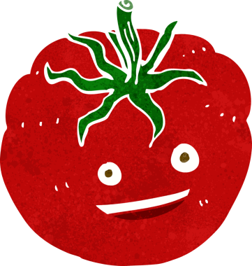 Bir insan tarafından çizilmiş mutlu domates.