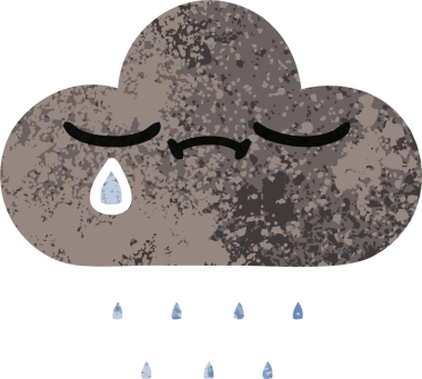 Bir insan tarafından çizilmiş fırtına yağmuru bulutunun retro çizim tarzı karikatürü