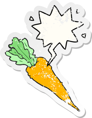 Konuşma baloncuklu çizgi film havucu bir insan tarafından çizilmiş sıkıntılı eski bir çıkartma