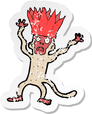 Bir insan tarafından çizilmiş korkmuş bir maymunun gerilmiş çıkartması.