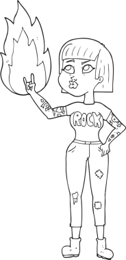 Bir insan tarafından çizilmiş siyah beyaz karikatür rock kızı.