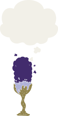 Düşünce baloncuğu olan bir karikatür iksiri bir insan tarafından çizilmiş.