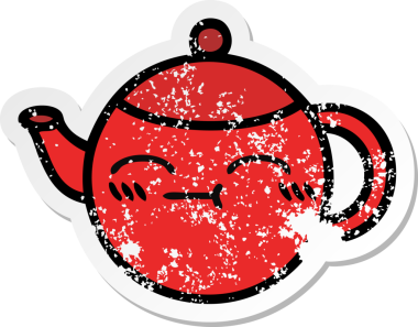 Bir insan tarafından çizilmiş şirin bir karikatür çaydanlığının sıkıntılı çıkartması.