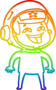 Gökkuşağı gradyan çizgi çizimi Bir insan tarafından çizilmiş gülen astronot