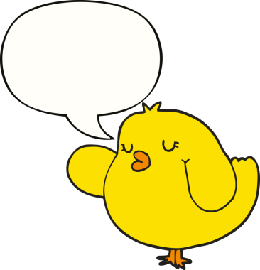 Bir insan tarafından çizilmiş konuşma balonlu çizgi film kuşu.