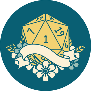 Retro Dövme Biçimi Doğal Bir d20 zar bir insan tarafından çizildi