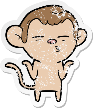 Bir insan tarafından çizilmiş şüpheli bir maymunun sıkıntılı çıkartması.