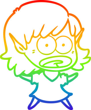 Karikatür çizen gökkuşağı gradyanı bir insan tarafından çizilen elf kızı şok etti.