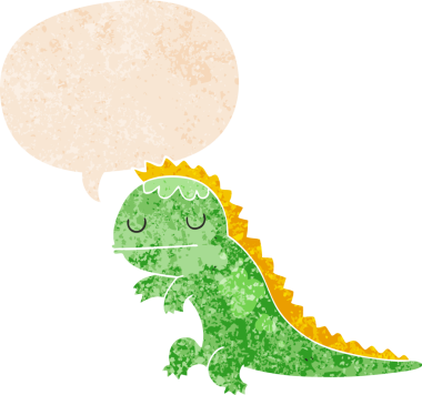 grunge 'da konuşma baloncuğu olan karikatür dinozoru bir insan tarafından çizilmiş tedirgin geçmiş dokuya sahip.