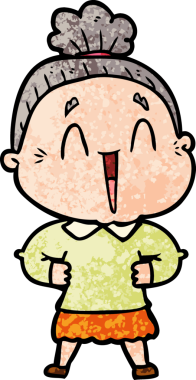 Bir insan tarafından çizilmiş mutlu yaşlı kadın çizgi filmi.