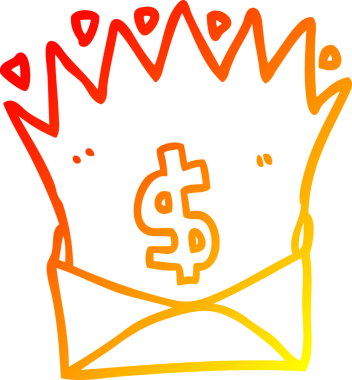 Bir insan tarafından çizilmiş para işaretli çizgi film zarfının sıcak gradyanı.