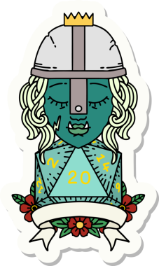 Bir insan tarafından çizilmiş 20 zarlı yarım ork savaşçısının çıkartması.