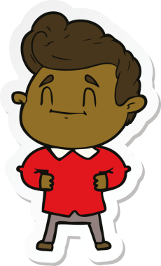 Bir insan tarafından çizilmiş mutlu bir çizgi film karakterinin çıkartması.