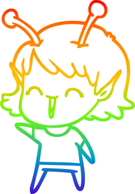 Gökkuşağı gradyan çizgi çizimi bir insan tarafından çizilmiş uzaylı bir kızın gülüşü.