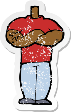 Bir insan tarafından katlanmış kolları olan bir karikatür vücudunun gerilmiş etiketi.