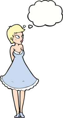 Bir insan tarafından çizilmiş düşünce balonlu güzel bir kadın.