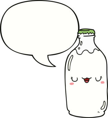 Bir insan tarafından çizilmiş konuşma baloncuklu tatlı süt şişesi.