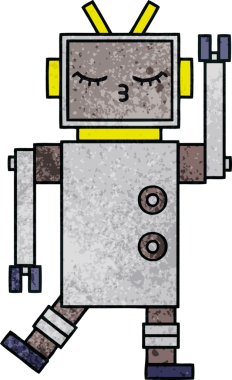 Bir insan tarafından çizilmiş bir robotun retro grunge dokusu