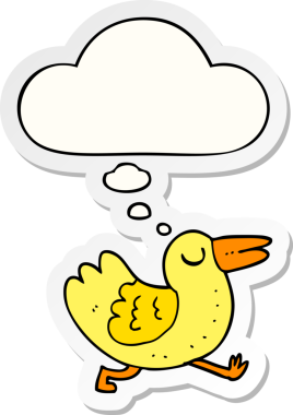 Düşünce baloncuğu insan tarafından çizilmiş bir çıkartma olan çizgi film kuşu.