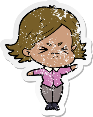 Bir insan tarafından çizilmiş kızgın bir kızın sıkıntılı çıkartması.