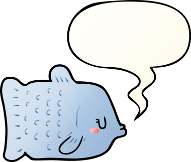 bir insan tarafından çizilmiş, konuşma baloncuklu çizgi film balığı.