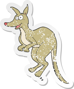 Bir insan tarafından çizilmiş karikatür kangurusunun gerilimli yapıştırması.