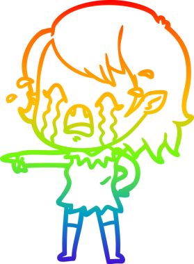 Gökkuşağı gradyan çizimi bir insan tarafından çizilmiş ağlayan vampir kız çizgi