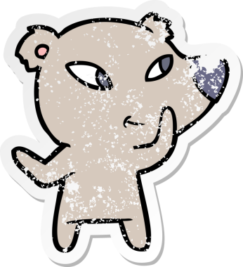 Bir insan tarafından çizilmiş şirin bir ayının sıkıntılı çıkartması.