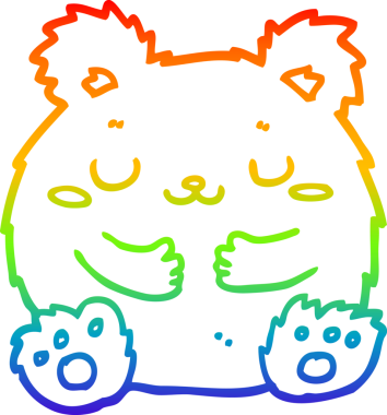 Gökkuşağı gradyanı çizimi. Bir insan tarafından çizilmiş şirin bir ayı çizgi filmi.