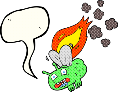 El yazısıyla çizilmiş çizgi roman konuşma balonu sineği bir insan tarafından çizildi ve yakıldı