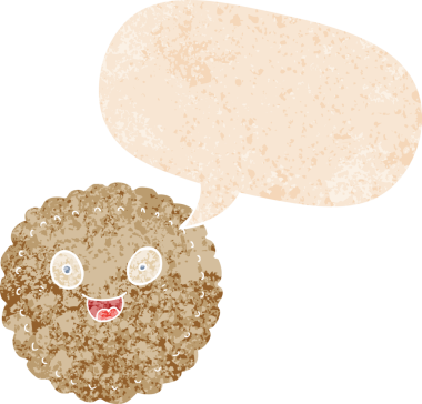 grunge içinde konuşma balonu olan karikatür bisküvisi bir insan tarafından çizilmiş sıkıntılı retro desen tarzı