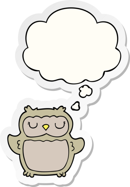 Düşünce baloncuğu insan tarafından çizilmiş bir çıkartma olan çizgi film baykuşu