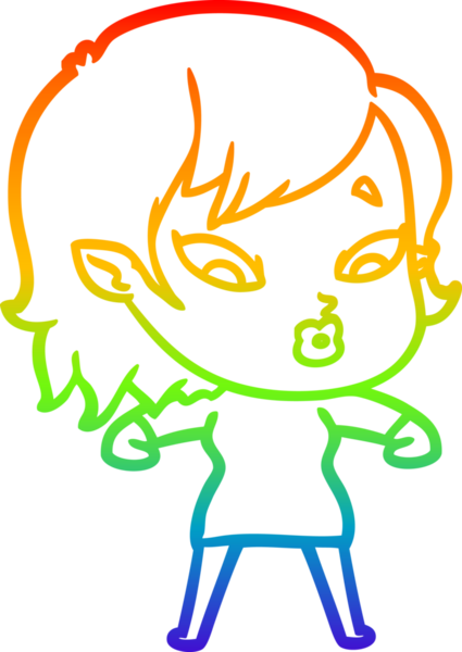 Gökkuşağı gradyan çizgisi. Bir insan tarafından çizilmiş şirin bir vampir kız çizgi filmi.