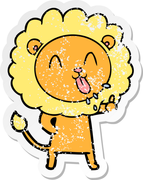 Bir insan tarafından çizilmiş mutlu çizgi film aslanının sıkıntılı çıkartması.