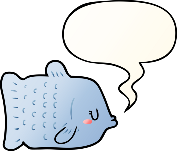 bir insan tarafından çizilmiş, konuşma baloncuklu çizgi film balığı.