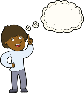 Bir insan tarafından çizilmiş düşünce baloncuğu fikri olan çizgi film adamı.