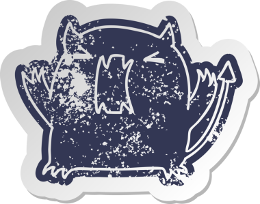 Bir insan tarafından çizilmiş sevimli bir kawaii şeytanının sıkıntılı eski çizgi film çıkartması.