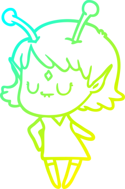 Bir insan tarafından çizilmiş bir uzaylı kız çizgi filmi.