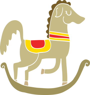 Bir insan tarafından çizilmiş düz renkli çizgi film sallanan atı