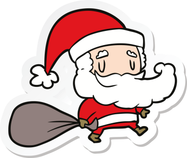 Bir insan tarafından çizilmiş çuvalı olan Noel Baba çizgi filminin çıkartması.