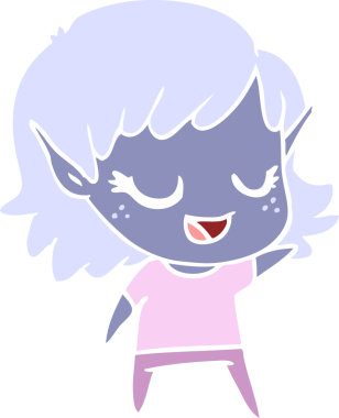 Bir insan tarafından çizilmiş mutlu düz renkli çizgi film elf kızı