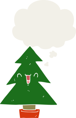 Düşünce baloncuğu insan tarafından çizilmiş bir karikatür noel ağacı.