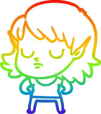 Gökkuşağı gradyan çizgi çizimi bir insan tarafından çizilmiş bir elf kızı