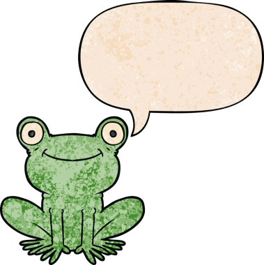 bir insan tarafından çizilmiş eski moda konuşma baloncuğu olan çizgi film kurbağası.