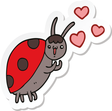 Bir insan tarafından çizilmiş, sevimli bir uğur böceğinin çıkartması.