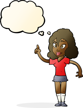 Bir insan tarafından çizilmiş düşünce baloncuğu olan güzel bir kadın.