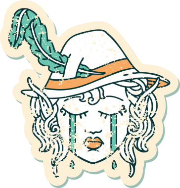 Retro Dövme Tarzı Ağlayan Elf Ozan karakteri bir insan tarafından çizilmiş